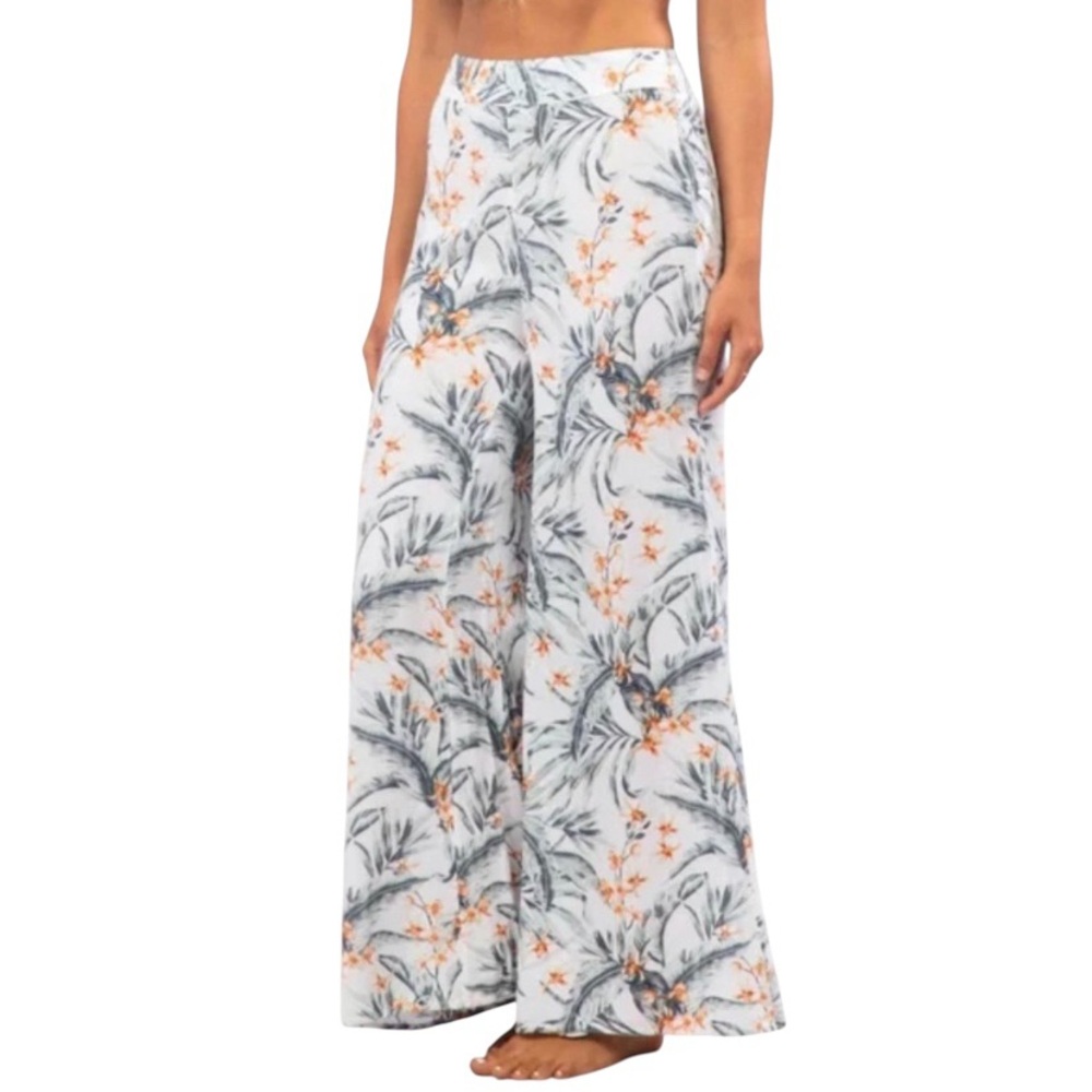 Rip Curl Floral Wide Leg Pants - White and Orange